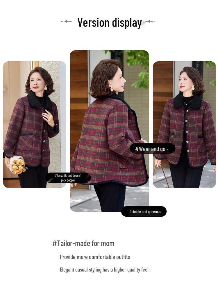 Women's 50+ Plaid Plus Velvet Warm Coat - Lightweight Autumn/Winter Cotton Jacket