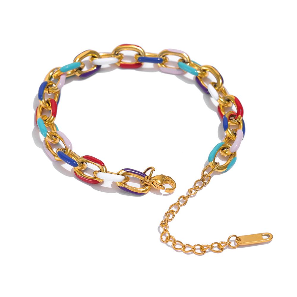 

Yhpup Rainbow Enamel Chain Necklace Bracelet Set 316L Stainless Steel 18 K PVD Plated Set Waterproof Jewelry Y2K Party Gift