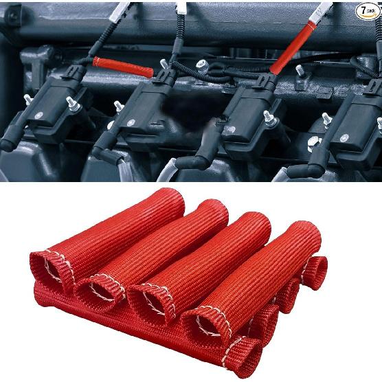 8PCS Spark Plug Wire Heat Shield Sleeve, 1500° Spark Plug Wire Cover Wrap,Red