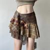 Street Style Punk Rock Womens Asymmetric Plaid Lace Midi Skirt For Summer Fashion