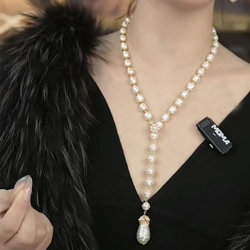 New pearl necklace versatile simple accessories classic diamond-encrusted fashion high-end light luxury niche sweater chain necklace