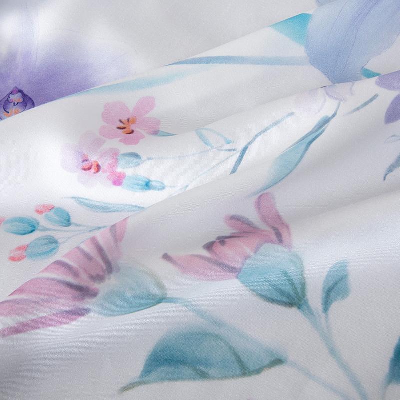 Mengjie Home Textile Lyocell Fiber Four Piece Set Silk Smooth Breathable Flower Style