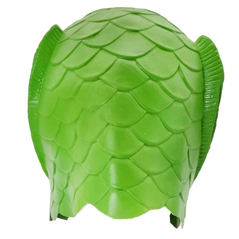 Смешная зеленая рыба голова полнолицевая маска головной убор Хэллоуин животное латексная — фото 3