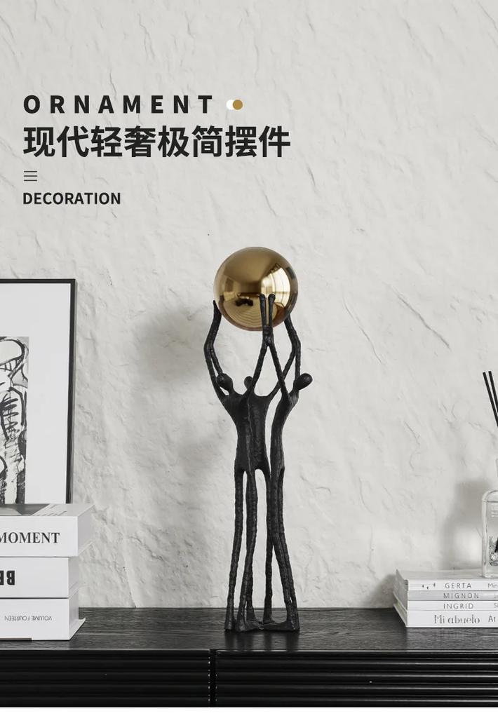 Metal Handicrafts Simulated Human Figure Sculpture Golden Ball Ball-bearer Figurine Metal Figurine Home Decoration Accessories