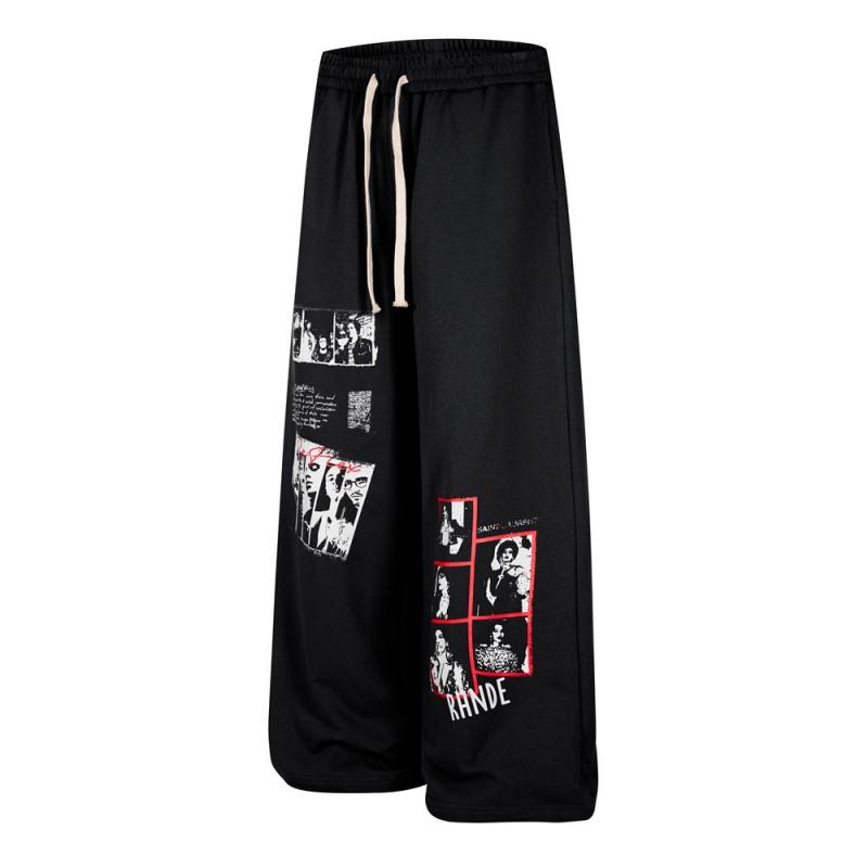 Mens Loose Straight Leg Sweatpants Streetwear Printed Casual Trousers Young Adults