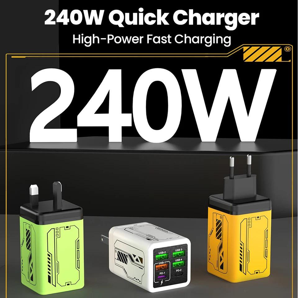 240W Multi-Port Smart Travel Charger with 4 USB-A & 2 USB-C PD Ports