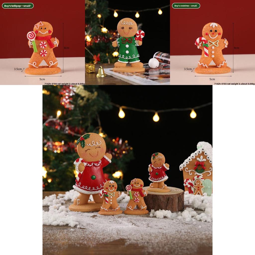 Christmas Gingerbread Man Decor Resin Cartoon Holiday Tabletop Ornament For Festive Atmosphere