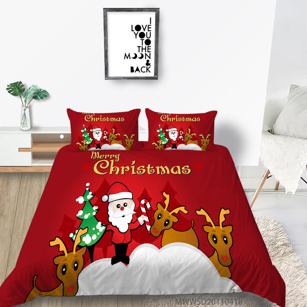 Polyester 3D Digital Printing Quilt Cover Pillowcase Three-Piece Christmas Gift