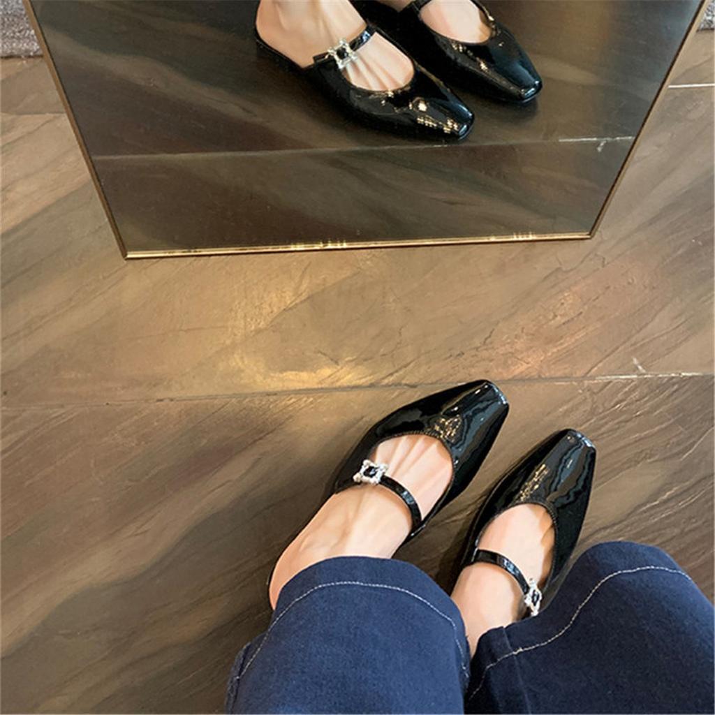 French word with bag head slippers 2025 summer new diamond buckle single shoes women's flat Muller half drag