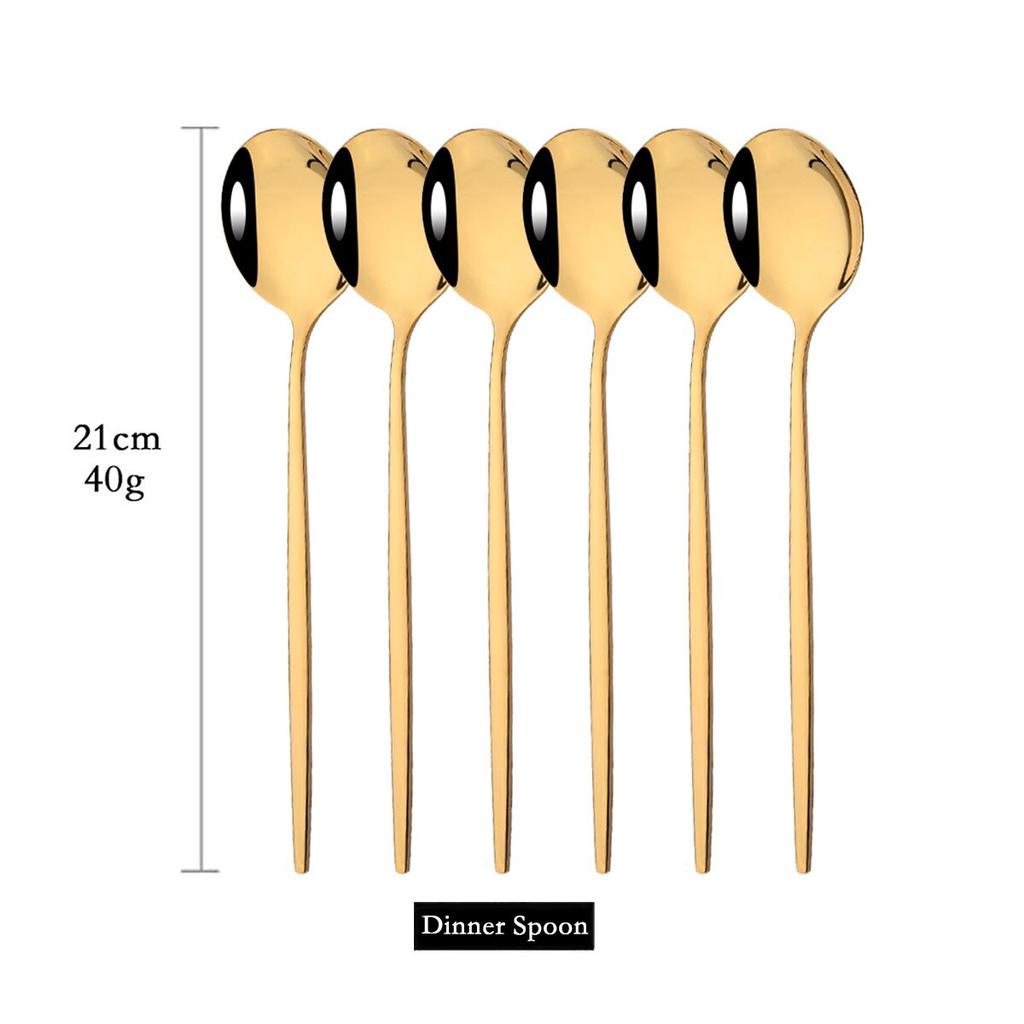 6Pcs Colorful Dinnerware Cutlery Spoons Set Long Handle Mirror Stainless Steel Spoon Flatware Tableware Kitchen Accessories