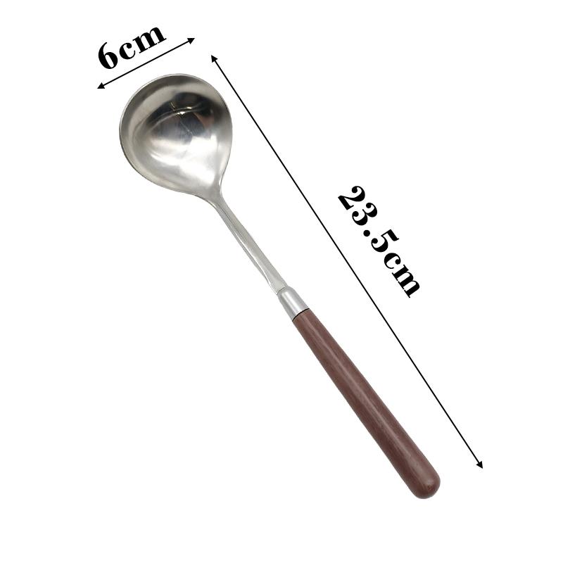 Stainless Steel Soup Scoop Wooden Long Handle Cooking Shovel Scoop Home Restaurant Hotpot Soup Porridge Spoon Kitchen Tableware
