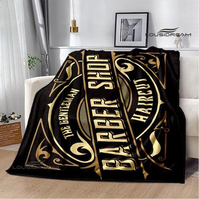 Barbershop-Logo Retro-Print Decke Kinder Warme Flanelldecke Heim-Reisedecke Bettwäsche Picknickdecke Geburtstagsgeschenk
