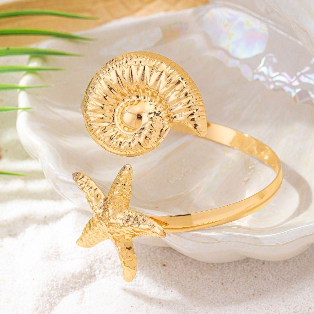 Metal Wide Open Bangle Gold Color Flower Bracelet Elegant Opening Arm Bracelet  Women's Accessories