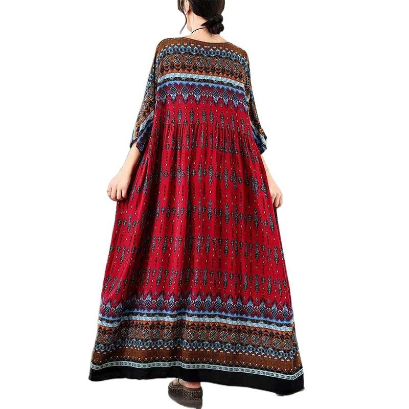 Vintage Vacation Style Travel Plus Plus Cover Flesh Thin Round Neck Long Skirt