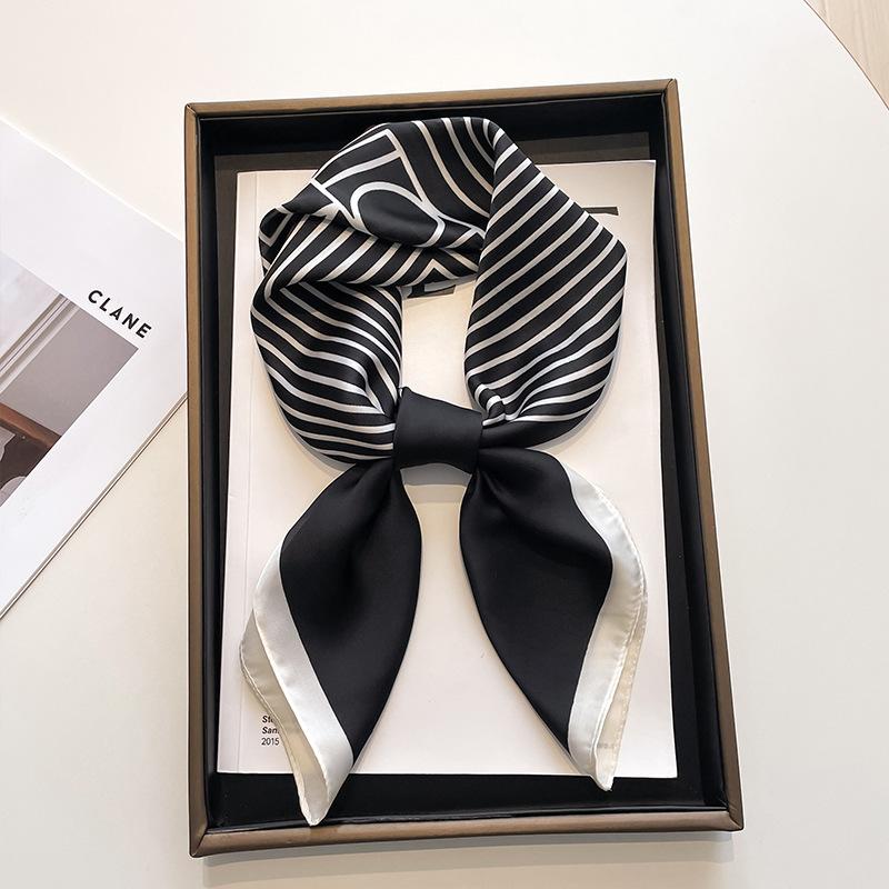 Black and white striped small square scarf silk scarf women's square scarf professional bank matching shirt neck protection scarf thin scarf