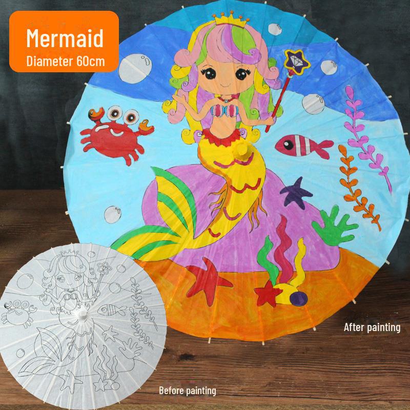 DIY Handbemaltes Weißes Ölpapier Schirm-Set für Kinder - Bastelprojekt im antiken Stil für den Kindergarten