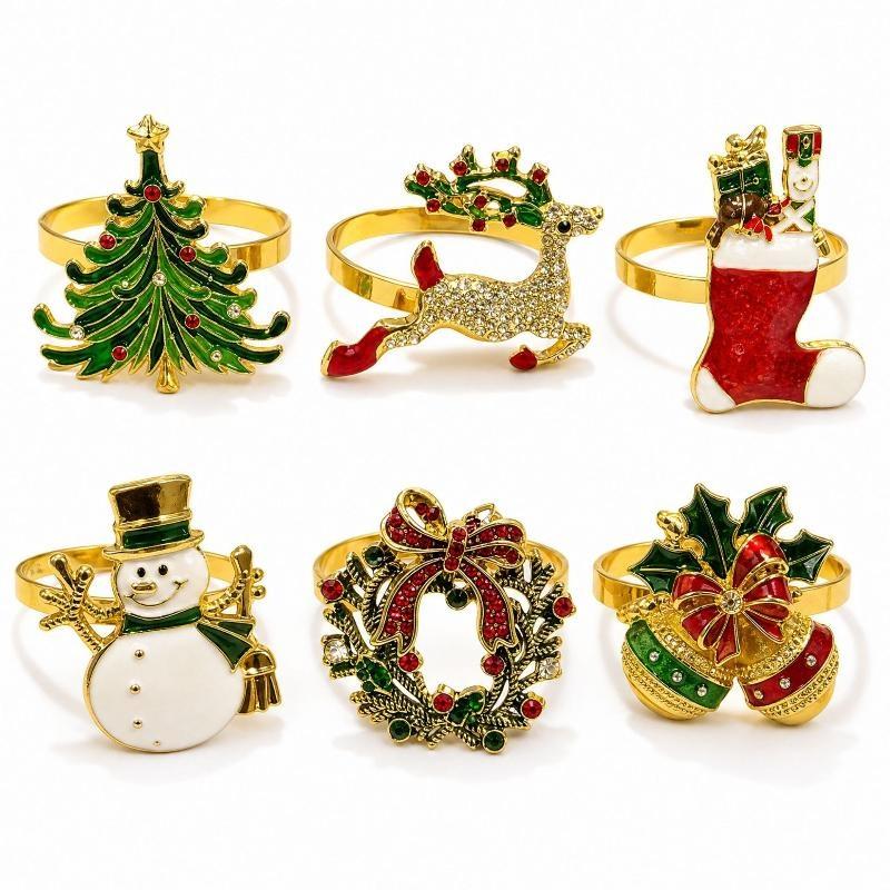 6Pcs Xmas Napkin Holder Rings Wreath Christmas Napkin Rings For Holiday Party Dinner Table Decoration