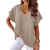 Summer New Short Sleeved V-neck Women T-shirt Solid Color Fashion Elegant Casual Office Blouse Plus Size Basic Loose Simple Tops Women's Clothing