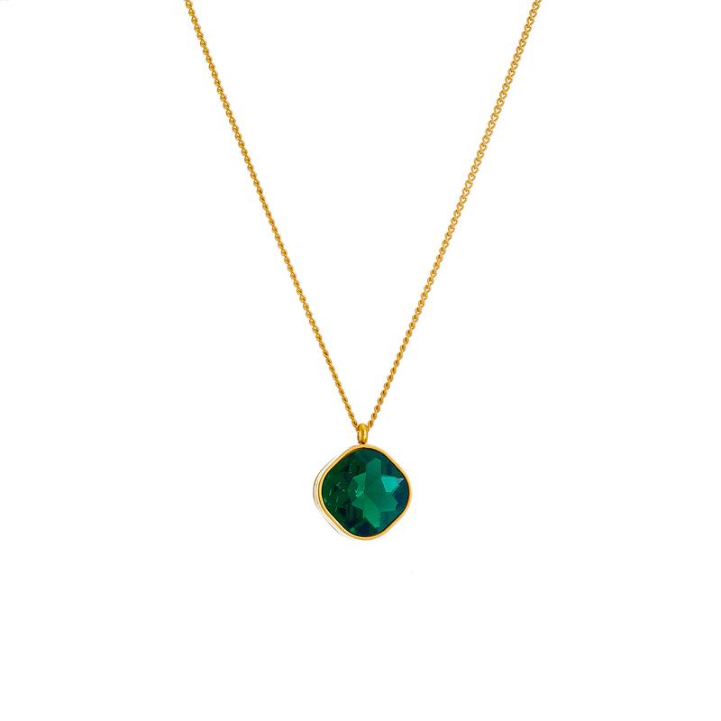 Versatile Geometric Green Square Zircon Pendant Necklace in Titanium Steel