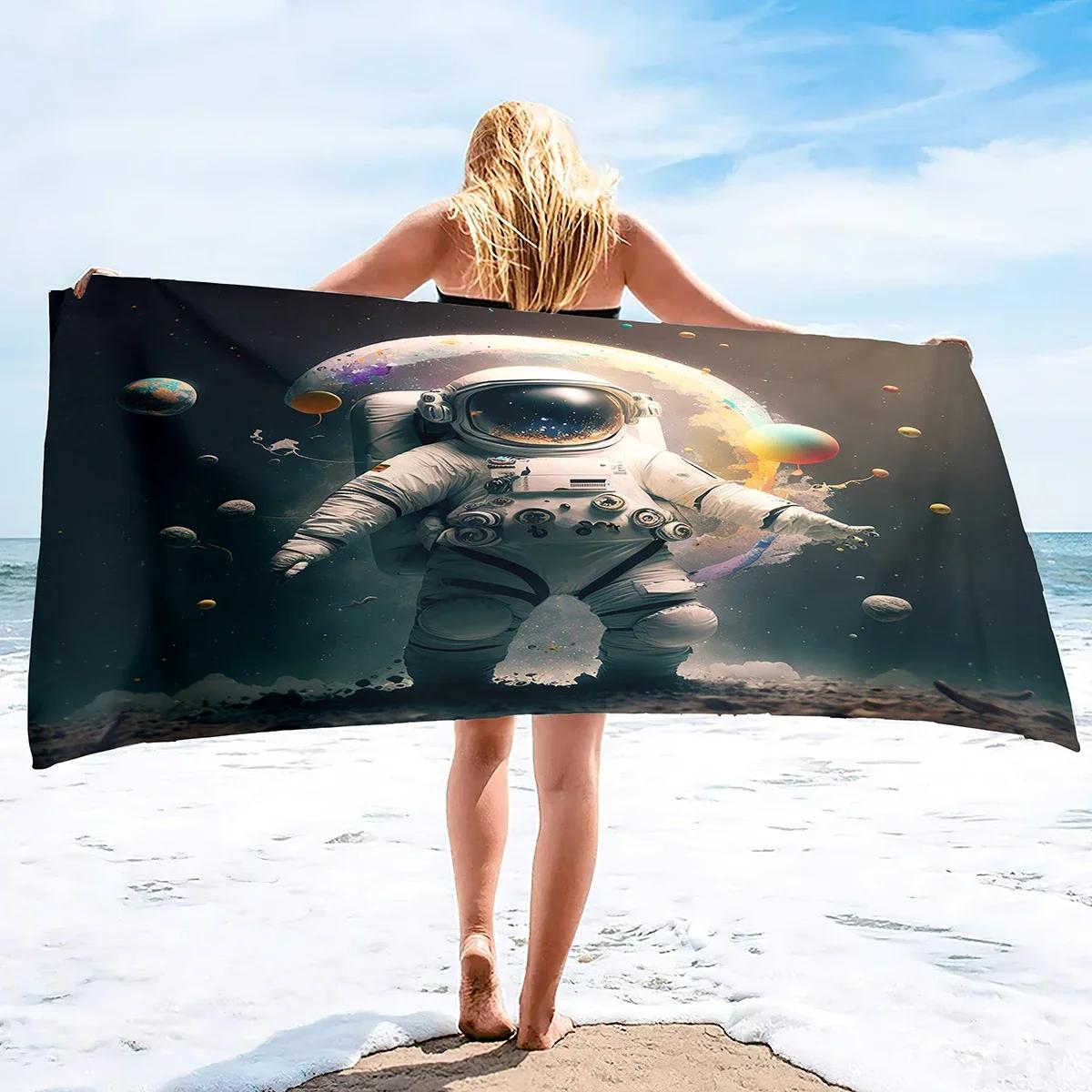 Panda Microfiber Astronaut Beach Towel Cool Summer Seaside Surfing Quick Dry Lightweight Bath Swim Towels for Traveling Beach H30xW50cm