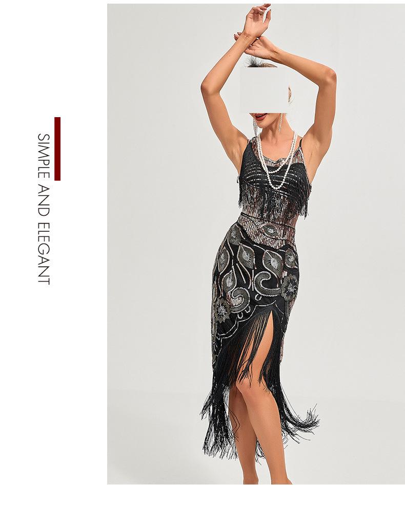 1920s Retro Sequin Tassel Midi Evening Dress
