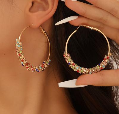 Colorful For Everyday  Party Wear Boho-Chic Hoop Earrings - Vintage Fashion Rhinestone Design Popular