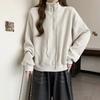 Women Solid Color Loose Half Zip Stand Collar Cropped Thin Casual Sweatshirt
