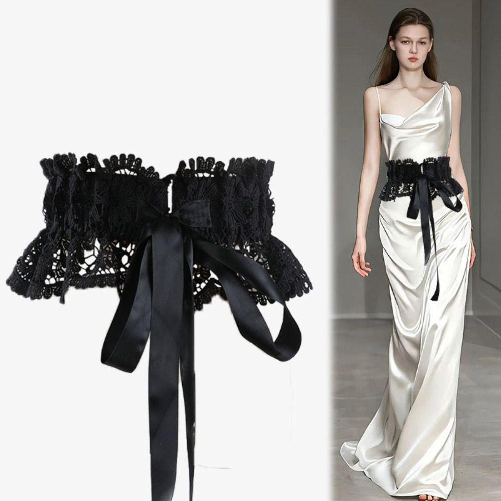 Elastic Lace Cummerbunds Solid Color Wide Waist Corset Fashion Corset Belt  Wedding