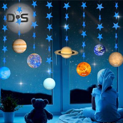 1 set di bandiere a sospensione a forma di pianeta di lunga durata con stelle glitterate, accattivante striscione a tema cielo stellato, ciondolo, decorazione per feste di compleanno