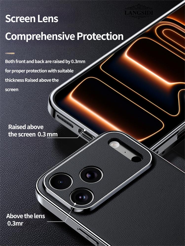 Leather Phone Case for iPhone 17 16 15 14 Pro Max Air 17Pro 16Pro Full Lens Protection Back Cover