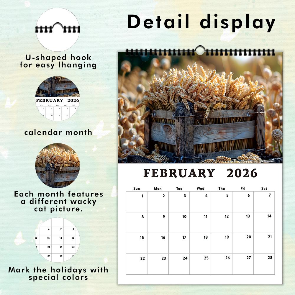 1pc 2026 Wall Calendar, High-Definition Autumn Harvest Crop Calendar, 12 Beautiful Designs, Perfect Gift for Christmas, New Year