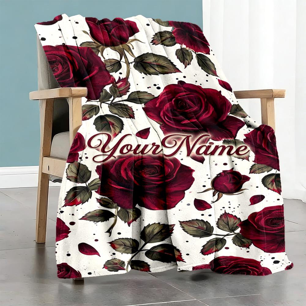 Rose Personalized Text Blanket Multi-purpose Personalized Blanket Soft & Cozy for Bedding Seaside Office Chair Couch Ideal for All Seasons