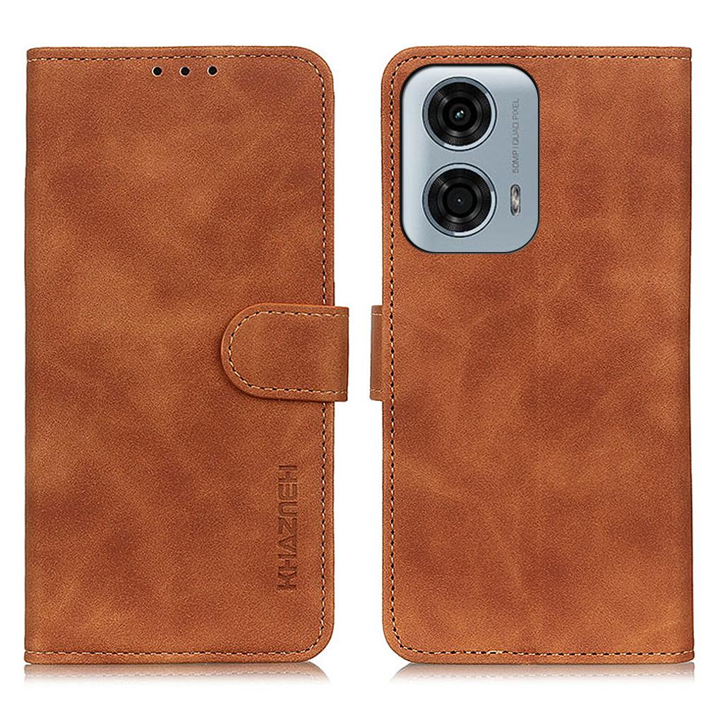 

KHAZNEH For Motorola Moto G24 Power Case PU Leather Phone Cover Retro Phone Stand Brown