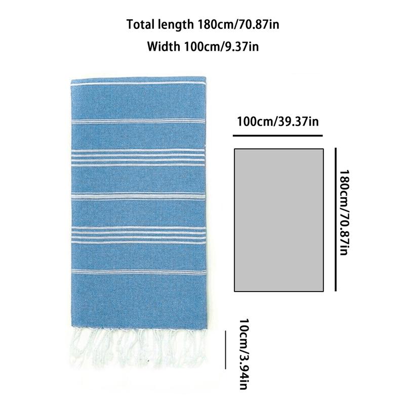 Striped Cotton Turkish Sports Bath Towel With Tassels Travel Gym Camping Sauna Beach Pool Blanket Absorbent Easy Care