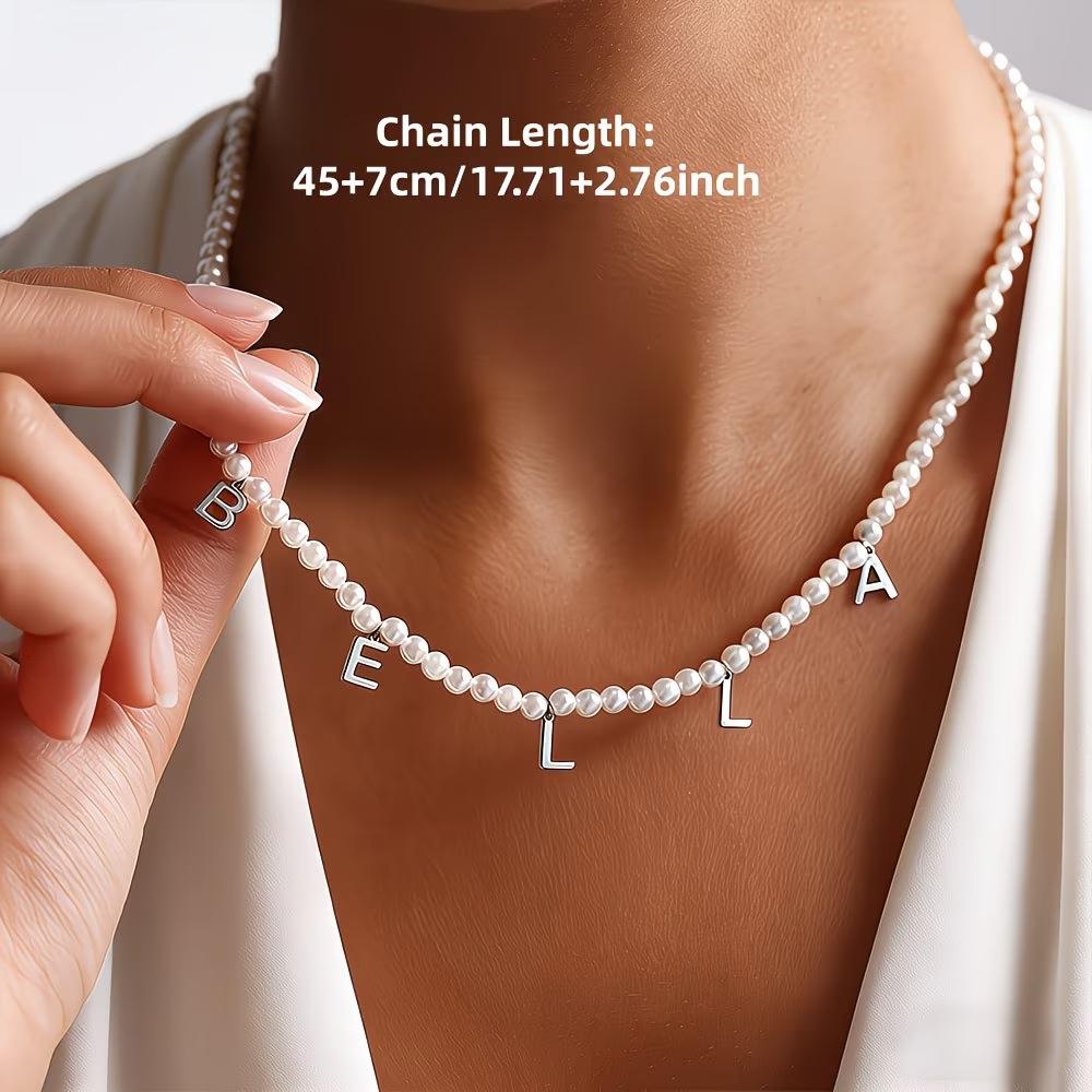 Personalized DIY Letter Name Pendant Imitation Pearl Necklace For Women Elegant Summer Party Jewelry Mama Gift Stainless Steel