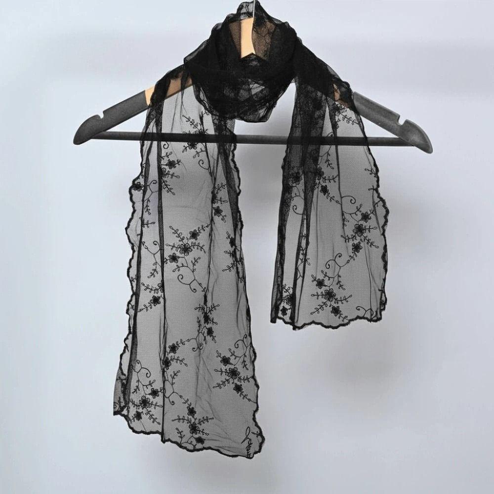 Polyester Embroidered Flower Shawl Breathable Long Hijab Scarf Fashion Lace Thin Headscarf Summer