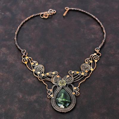 Collana Calcedonio Cromo Australiano Avvolta in Filo di Rame Collana con Pietra Preziosa Collana Regolabile Gioielli in Filo di Rame Fatti a Mano Regalo di Fidanzamento