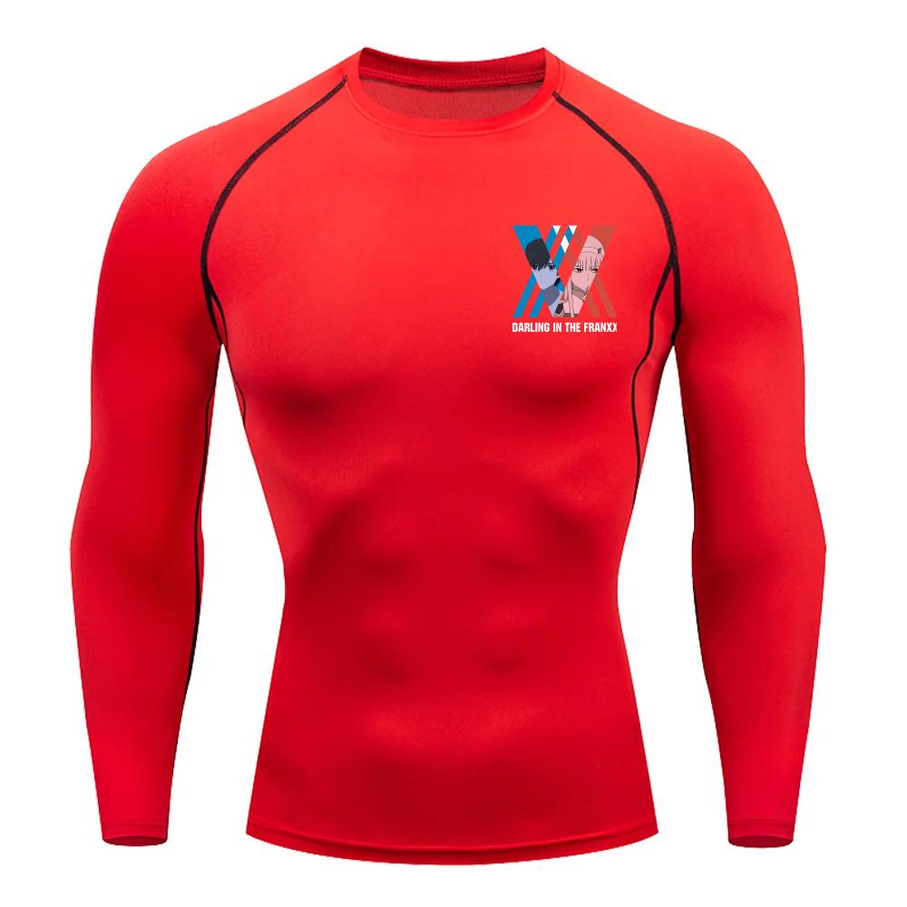 Мужская компрессионная футболка для тренировок, быстросохнущая, с принтом Zero Two, дышащая, влагоотводящая, облегающая, фитнес-футболка, устойчивая к поту S