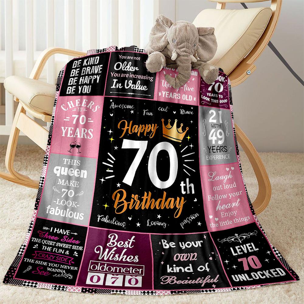 1pc Happy 70th Birthday Celebration blanket Soft and Warm for Sofa Office Camping Travel Livingroom Great Gift for Friends and Family Comfortable