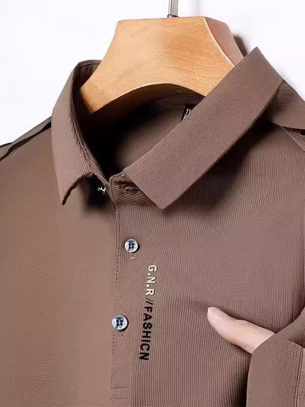 210g Men's Plus Size Embroidered Lapel Polo Shirt - Casual, Non-Iron, Dad Style