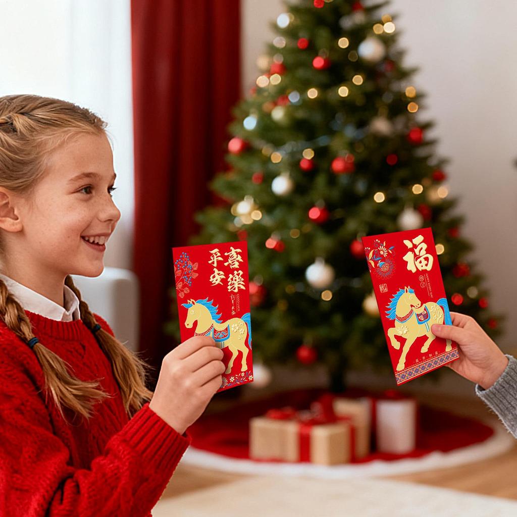 2026 Year Of The Horse Chinese Red Envelope 6 Pieces Cartoon Golden New Year Spring Festival Red Envelopes For Kids Boys Girls