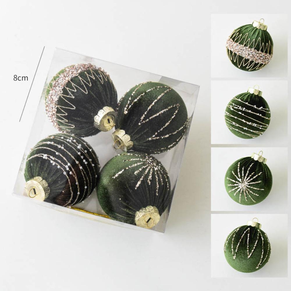 4Pcs/set Sparkling Christmas Ball Set Velvet Flocking Christmas Tree Props  Christmas Decorations