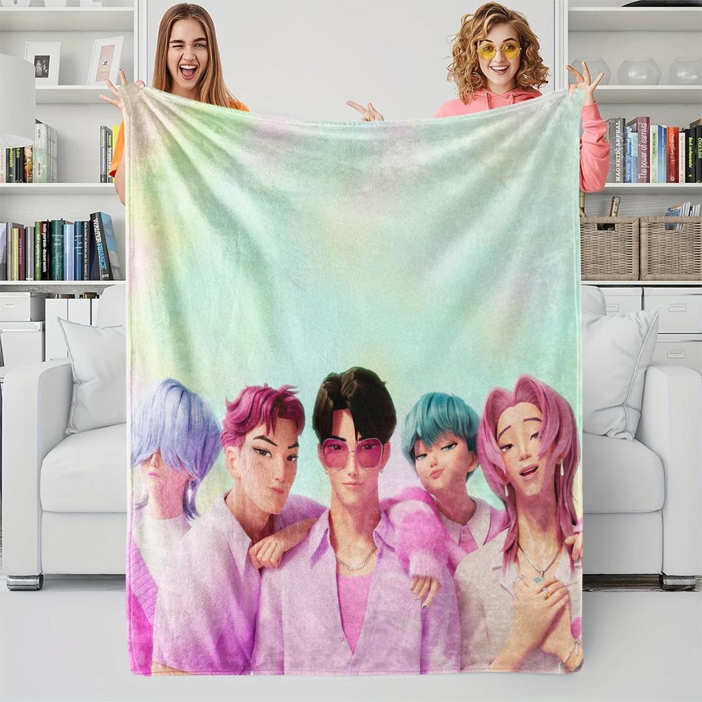K-Pop Demon Hunter Blanket Hot Anime Girl Team Flannel Throw Blanket Winter Warm Blanket for Living Room Sofa Bed Cover Fan Gift