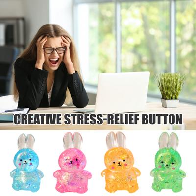 1/4 Pièces Lapin Transparent à Paillettes Jouet à Presser Rebond Lent Soulagement du Stress Lapin Dessiné Jouet Sensoriel Animal de Décompression Balle Anti-Stress