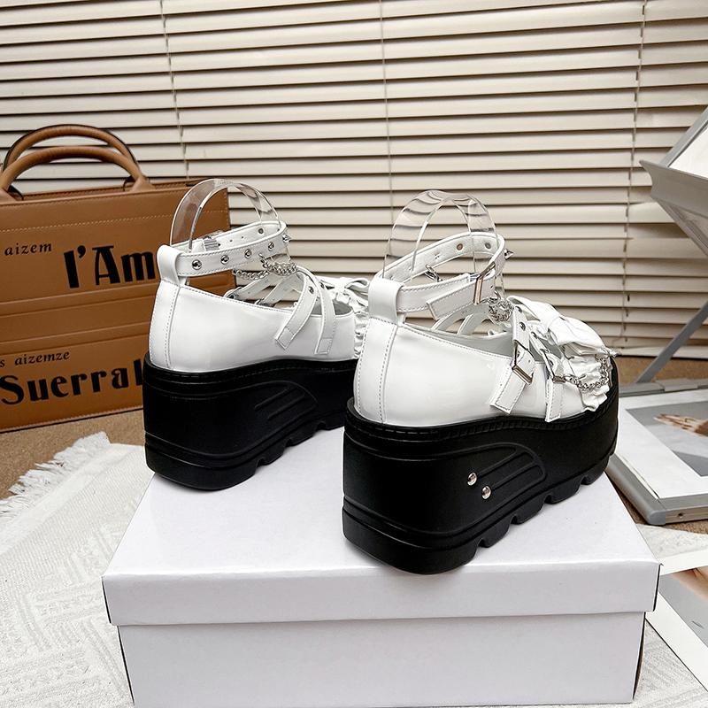 Fashion Original Punk Style Mary janes Round Head Thick Bottom Platform Shoes Female Y2K Rivet Wedges Heel Women Girls Leather Pumps