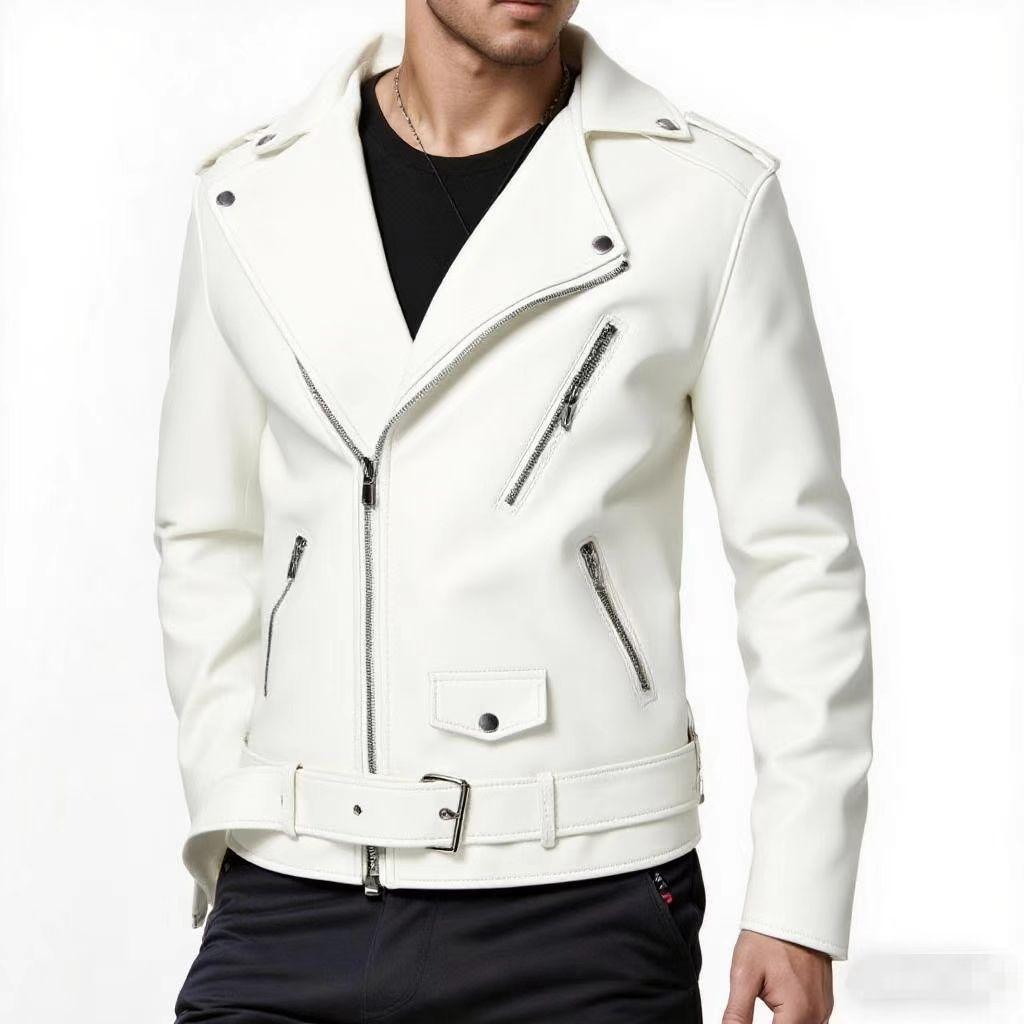 Autumn Winter Casual Men's PU Leather Jacket Fashion Slim Fit Turn Down Collar Moto Biker Coat Trendy Men's Outerwear