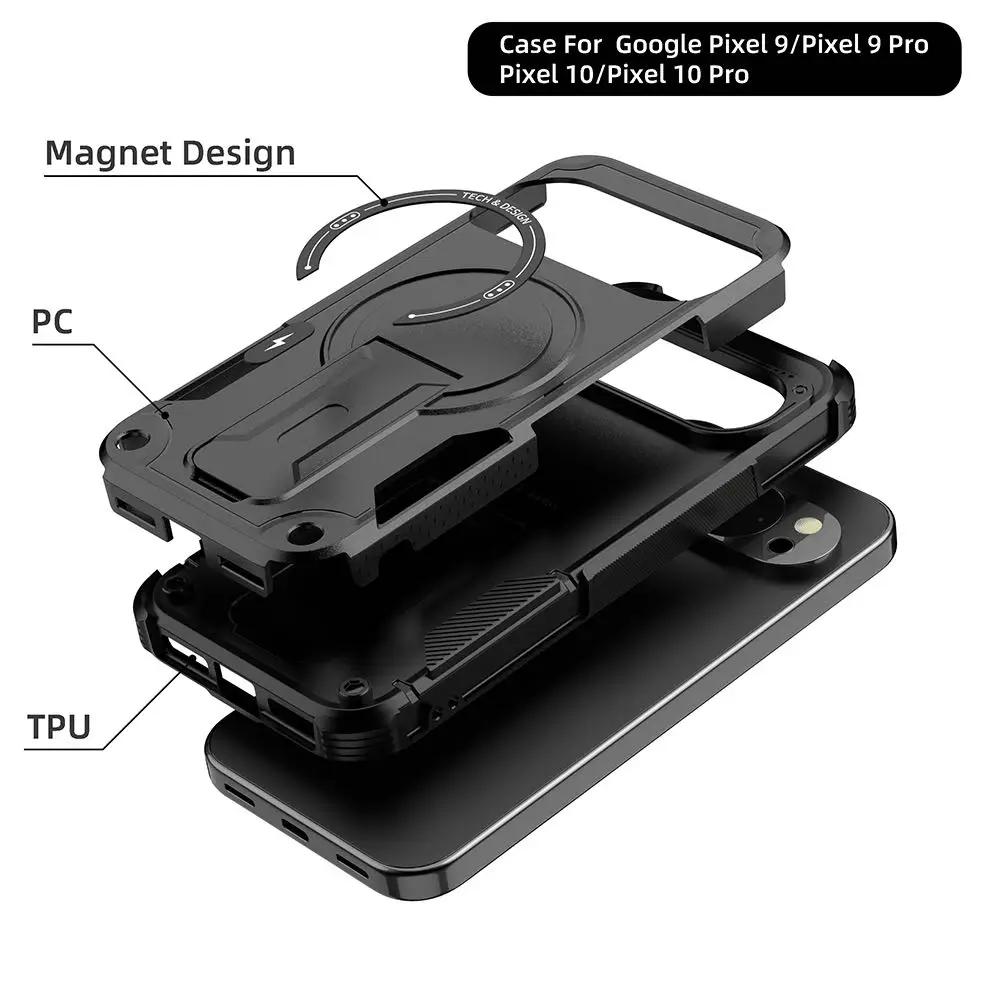 Armor Shockproof Magsafe Magnetic Protective Cover for Google Pixel 9 10 Pro Hard Folding Stand Wireless Charging Anti-fall Case