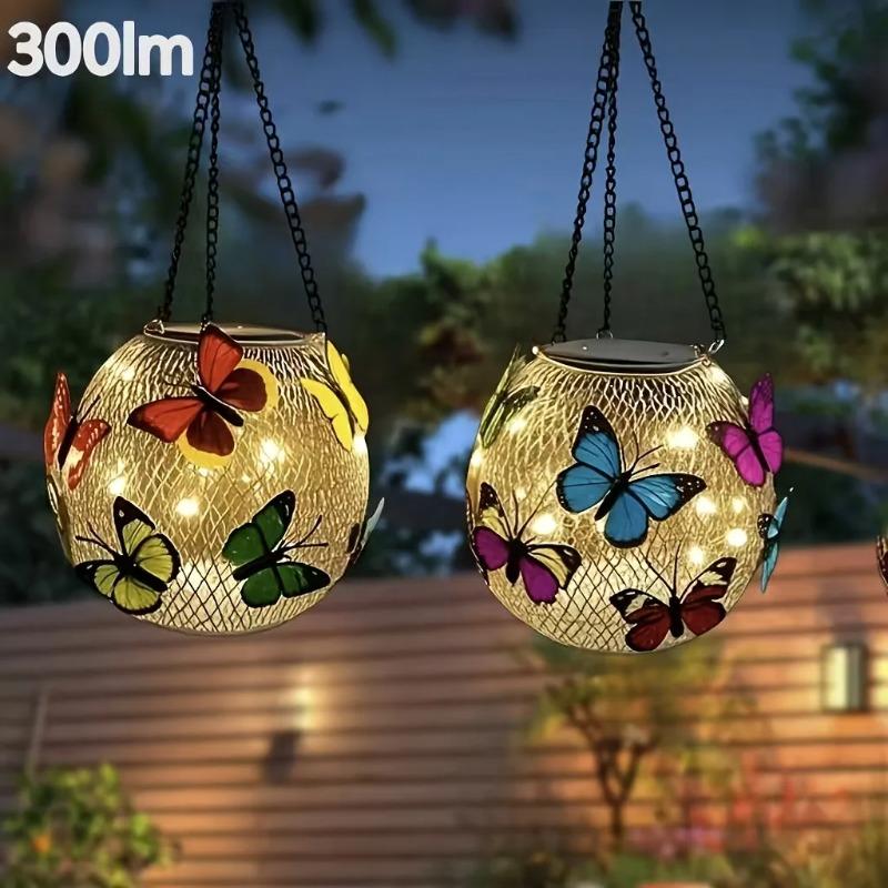 Solar‑Powered Metal Hanging Butterfly Lantern Outdoor Light Yard Decor Ornament for Garden Patio Holiday Festival Home Decoration Gift Supplies
