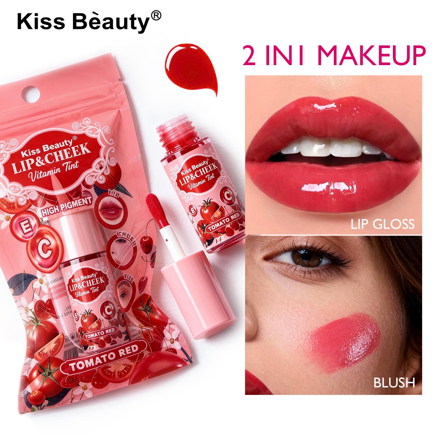 Kiss beauty lip gloss blush liquid lip cheek dual purpose complexion natural whitening lip gloss
