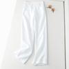 Women's Summer High-Waisted Drapey Linen Straight-Leg Pants - Slimming, Semi-Elastic, Wide-Leg, Casual, Long Cotton Linen Pants